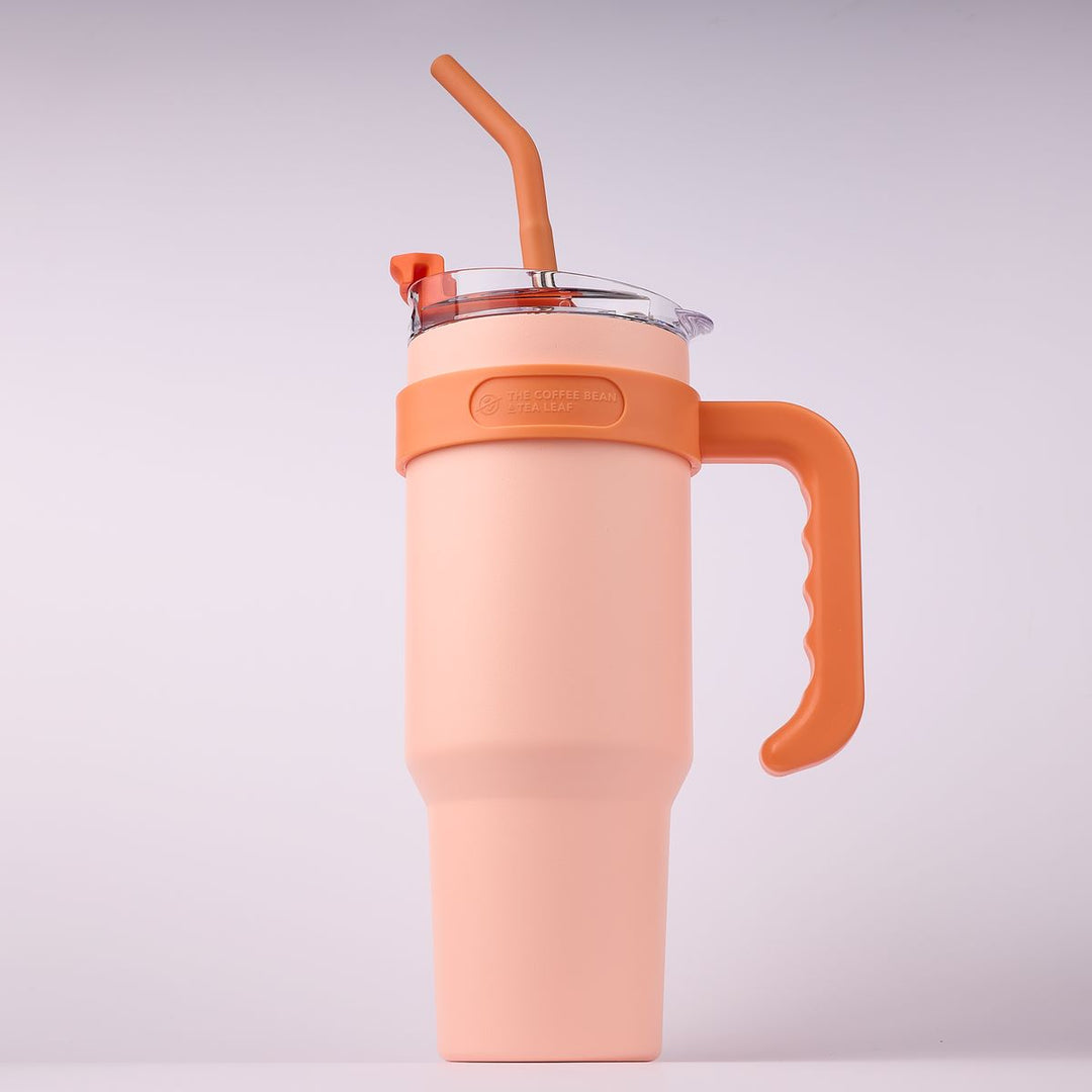 40oz Orange Bottle with Straw and Handle