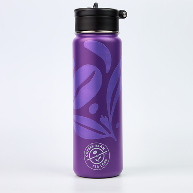 Purple stainless steel 24oz thermos with flip up straw in screw on lid