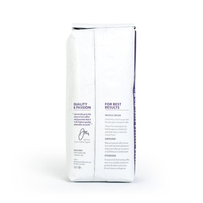 Decaf French Roast Whole Bean Coffee from The Coffee Bean & Tea Leaf 1lb white bag back